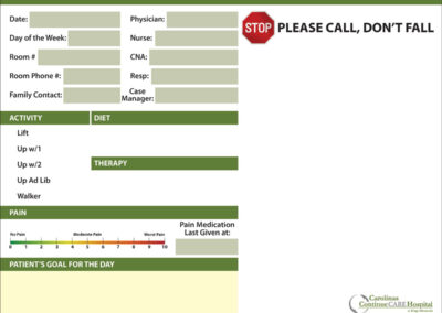 Patient Communication Marker Boards - Carolinas Continue Care Hospital